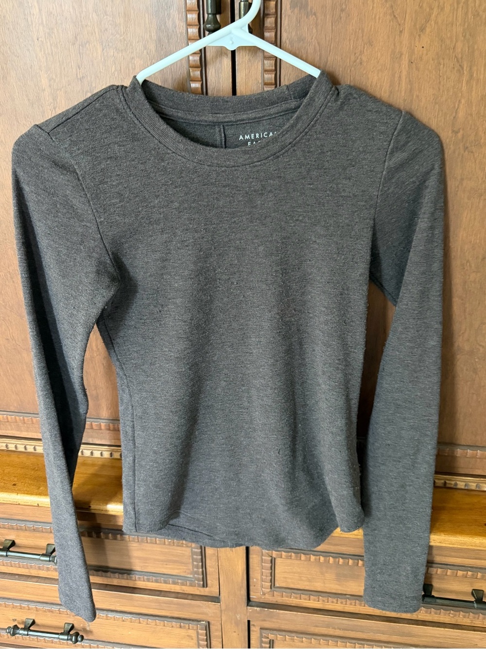 American Eagle Brown AE Cozy Crew Neck Long Sleeve (XS)